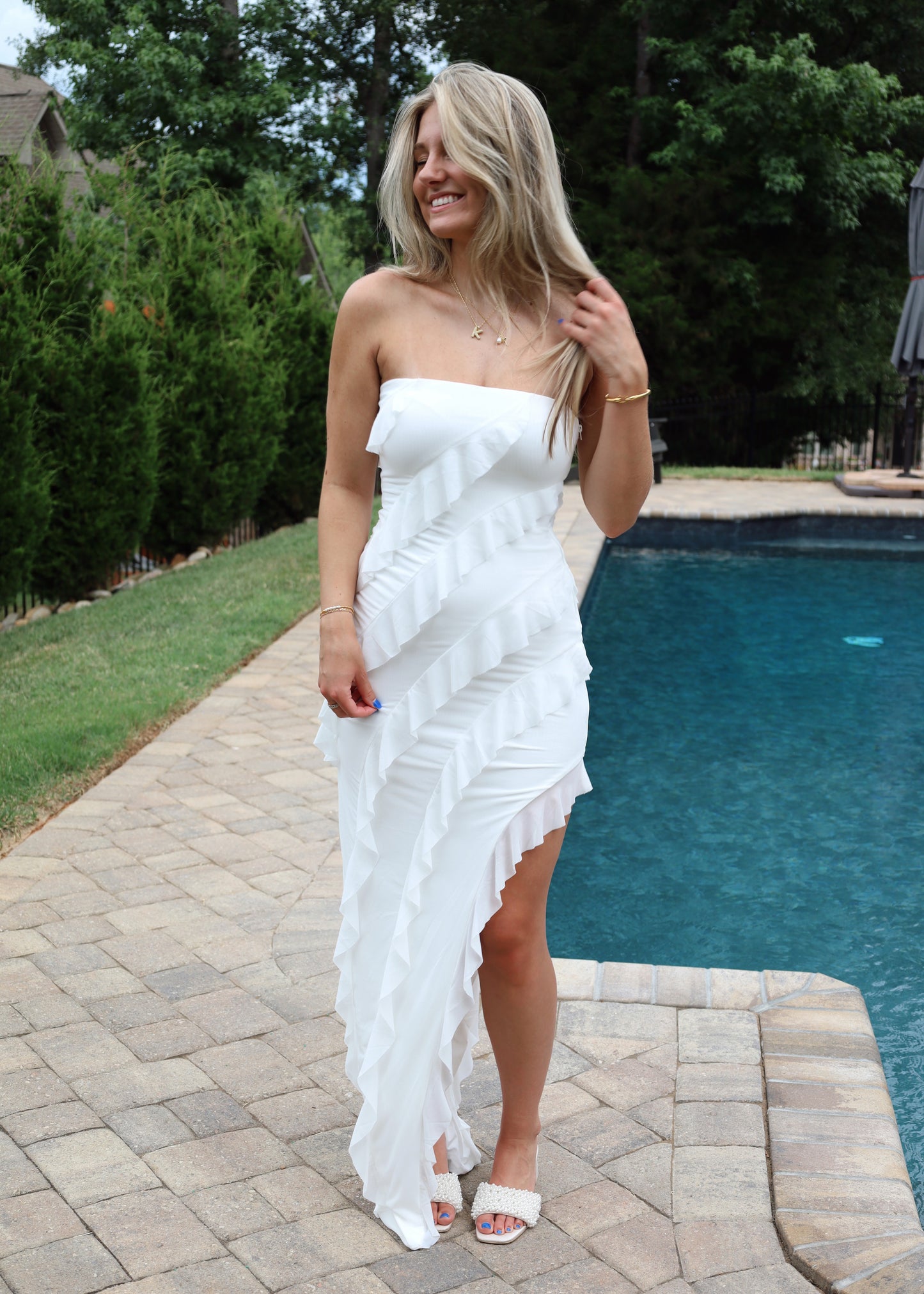 Strapless Ruffle Maxi Dress